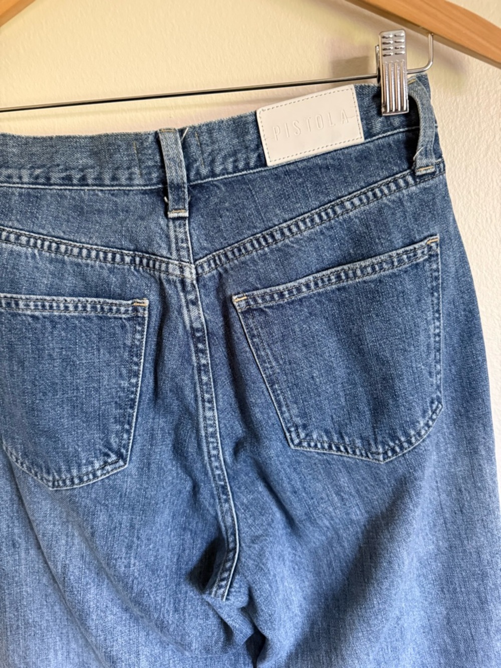 Pistola Bobbie Crossover Waist Jeans Wide Straight Leg Size 27 Ombre Fade Denim - Picture 6 of 8